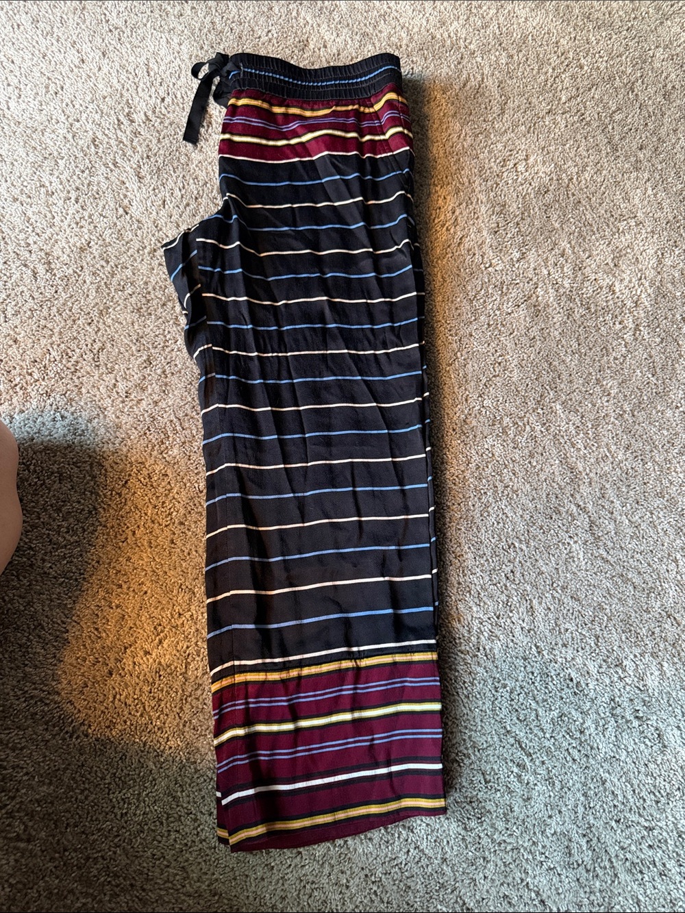 LOFT Navy Striped Wide-Leg Lounge Pants with Burgundy Accents